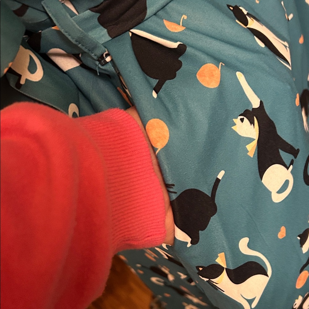 SM Wardrobe Teal Cat Print Dress with Peach Accents - Picture 4 of 6